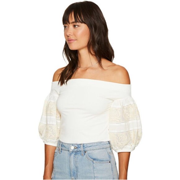 Free People Ivory Knit Top Rock With It Embroidered off Shoulder Size : med - Picture 1 of 7